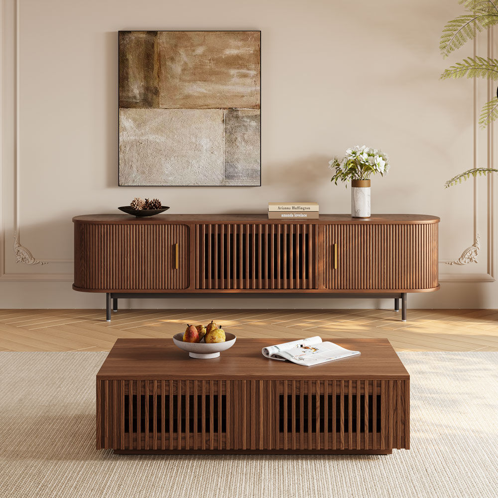 with Storage Walnut Color MDF Coffee Tables