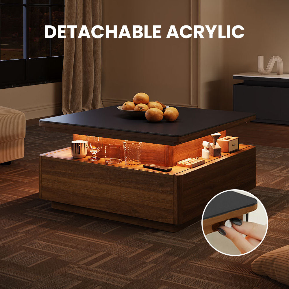 Living Spaces Walnut & Black Sintered Stone Coffee Tables