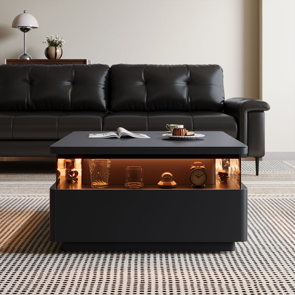 Wood Black Sintered Stone Coffee Tables