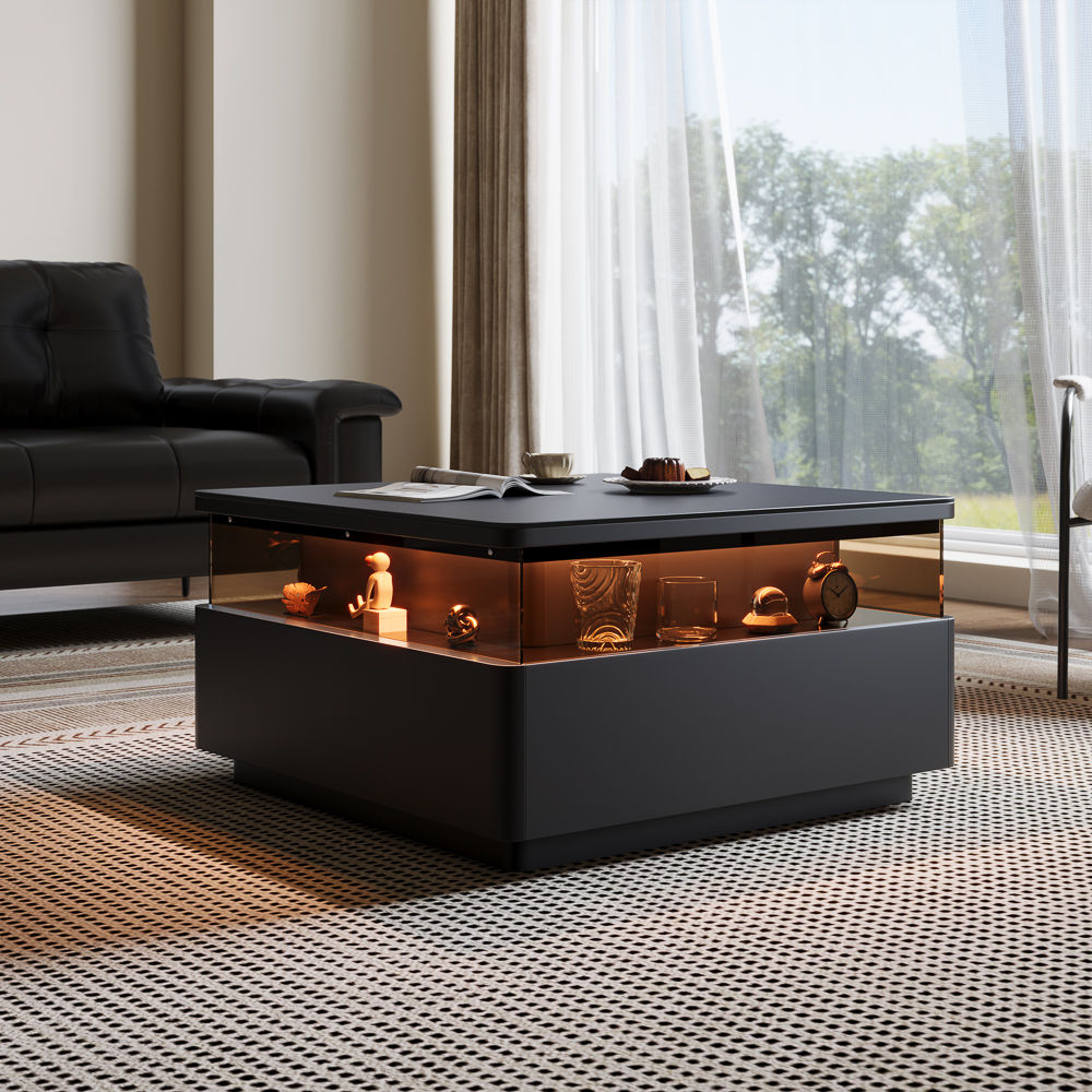 with LED Light Black Sintered Stone Coffee Tables