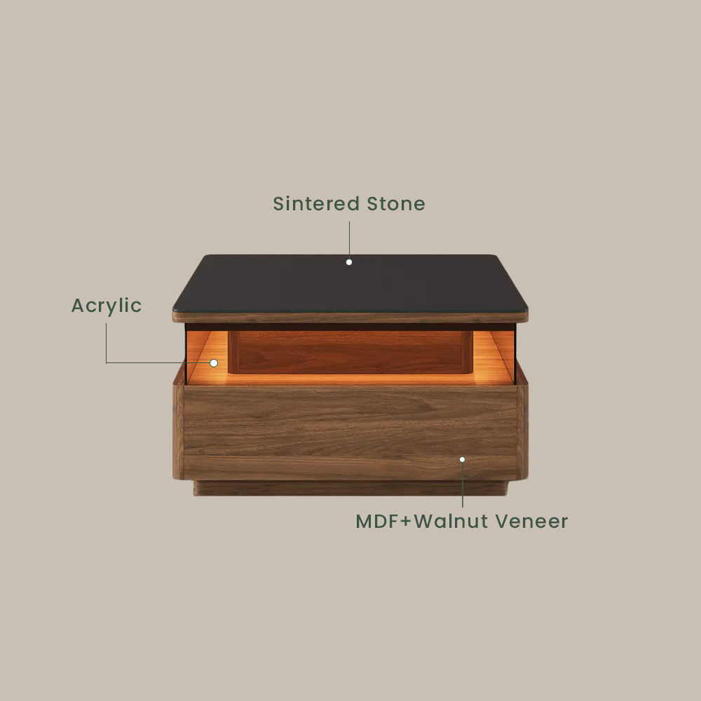with Storage Walnut & Black Sintered Stone Coffee Tables
