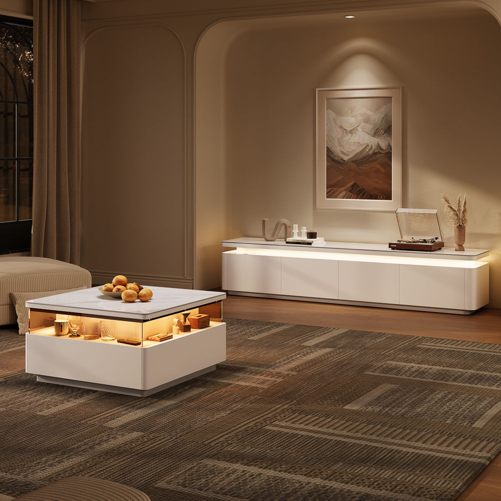 Square White Sintered Stone Coffee Tables