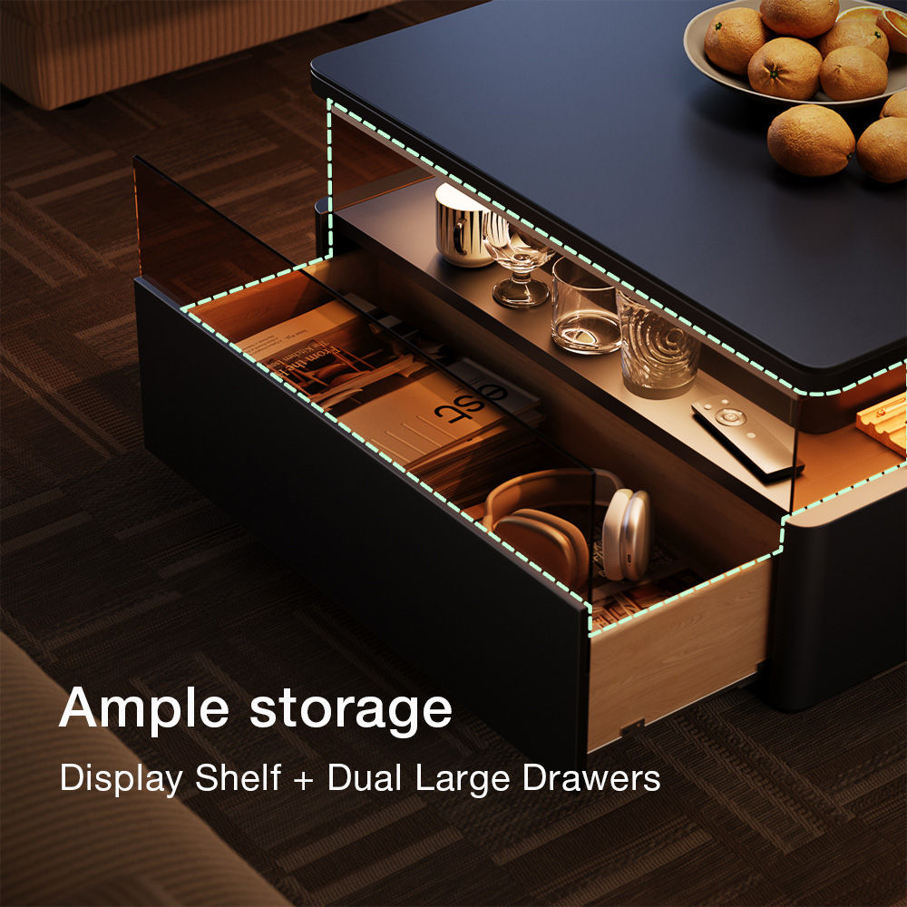 Wood Black Sintered Stone Coffee Tables