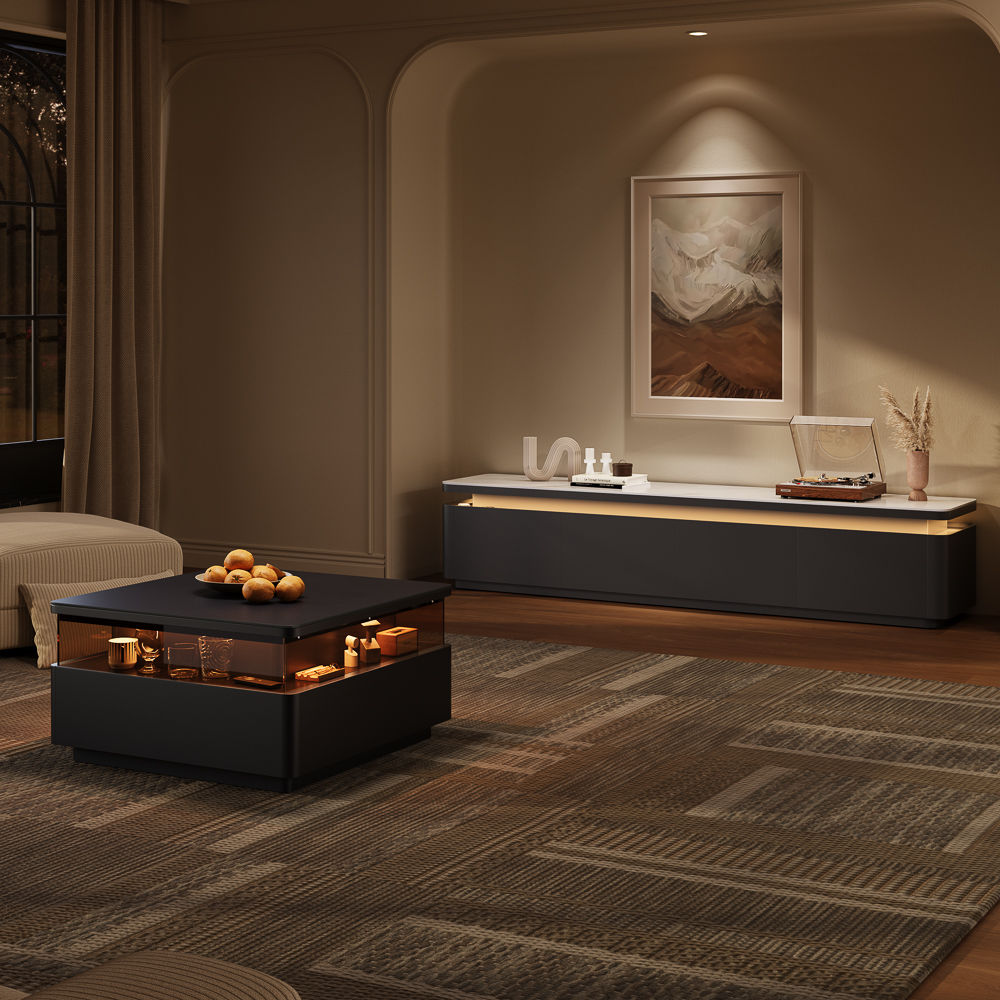 Modern Black Sintered Stone Coffee Tables