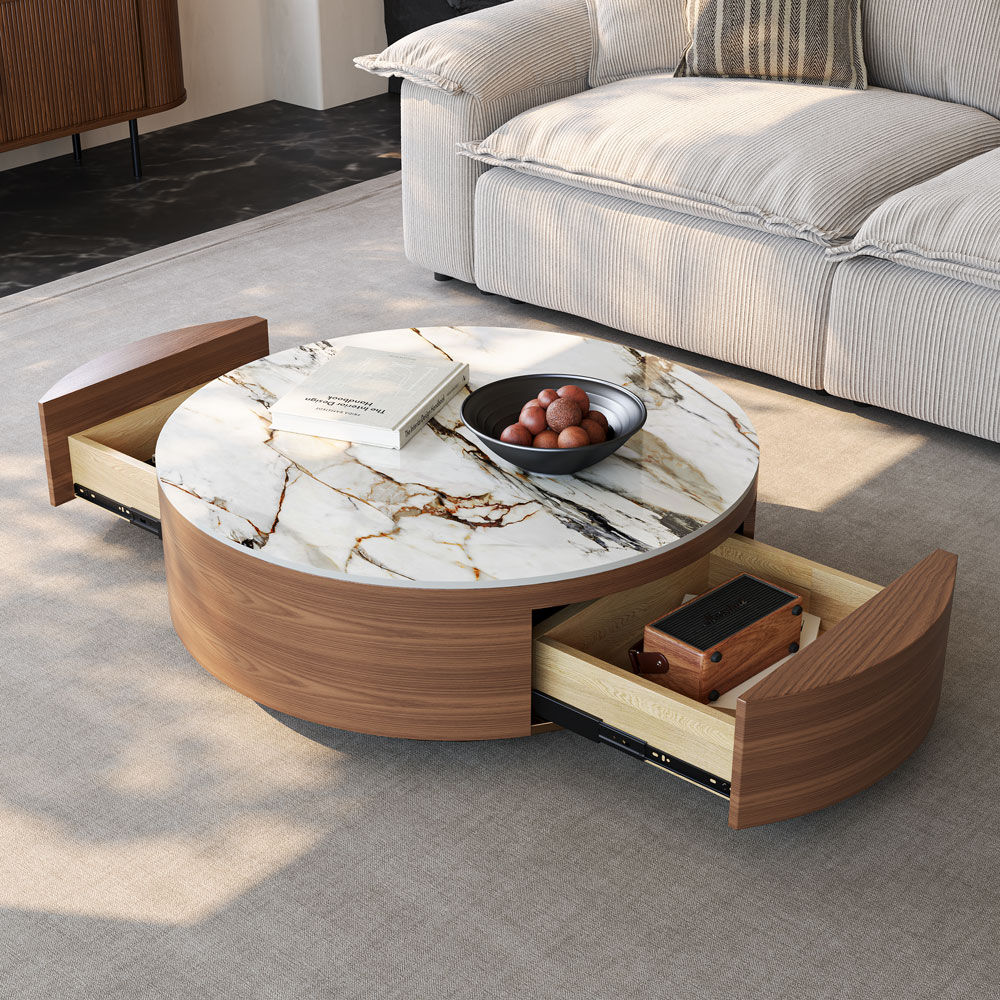 Sintered Stone Walnut & White Sintered Stone Coffee Tables