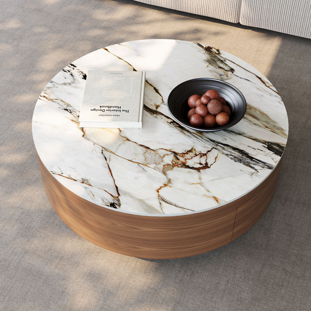 with Storage Walnut & White Sintered Stone Coffee Tables
