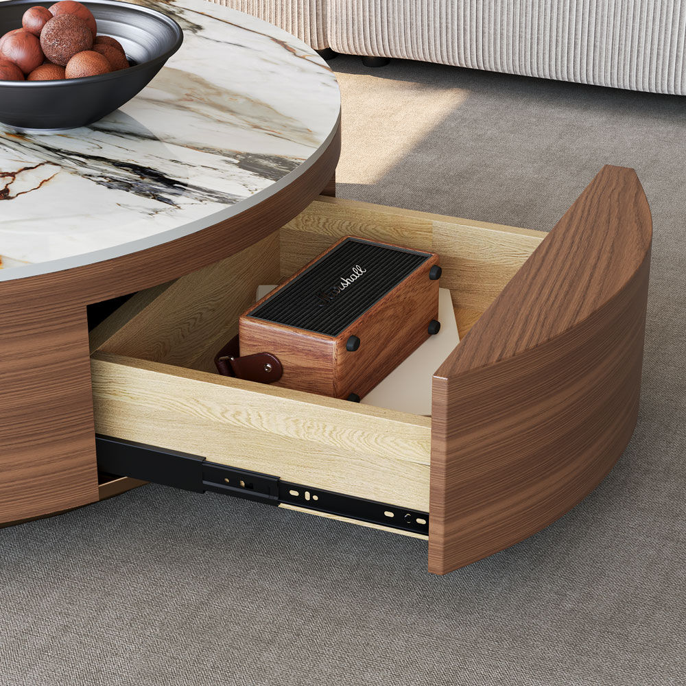 Wood Walnut & White Sintered Stone Coffee Tables
