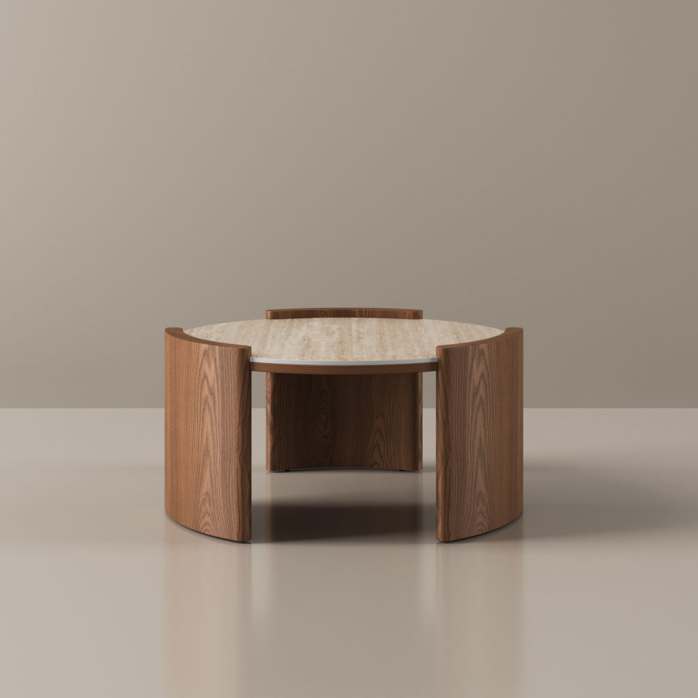 Travertine Travertine & Walnut Matte Sintered Stone Coffee Tables