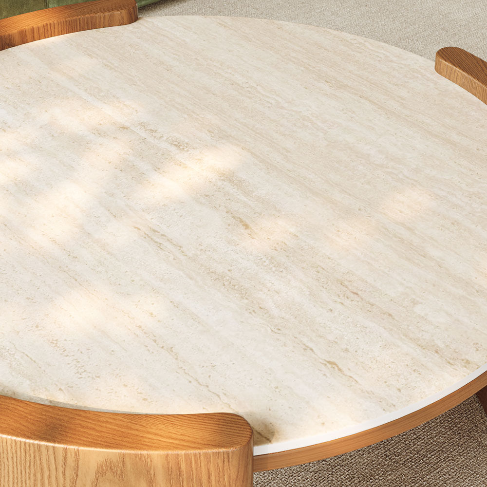 Wood Travertine & Walnut Matte Sintered Stone Coffee Tables