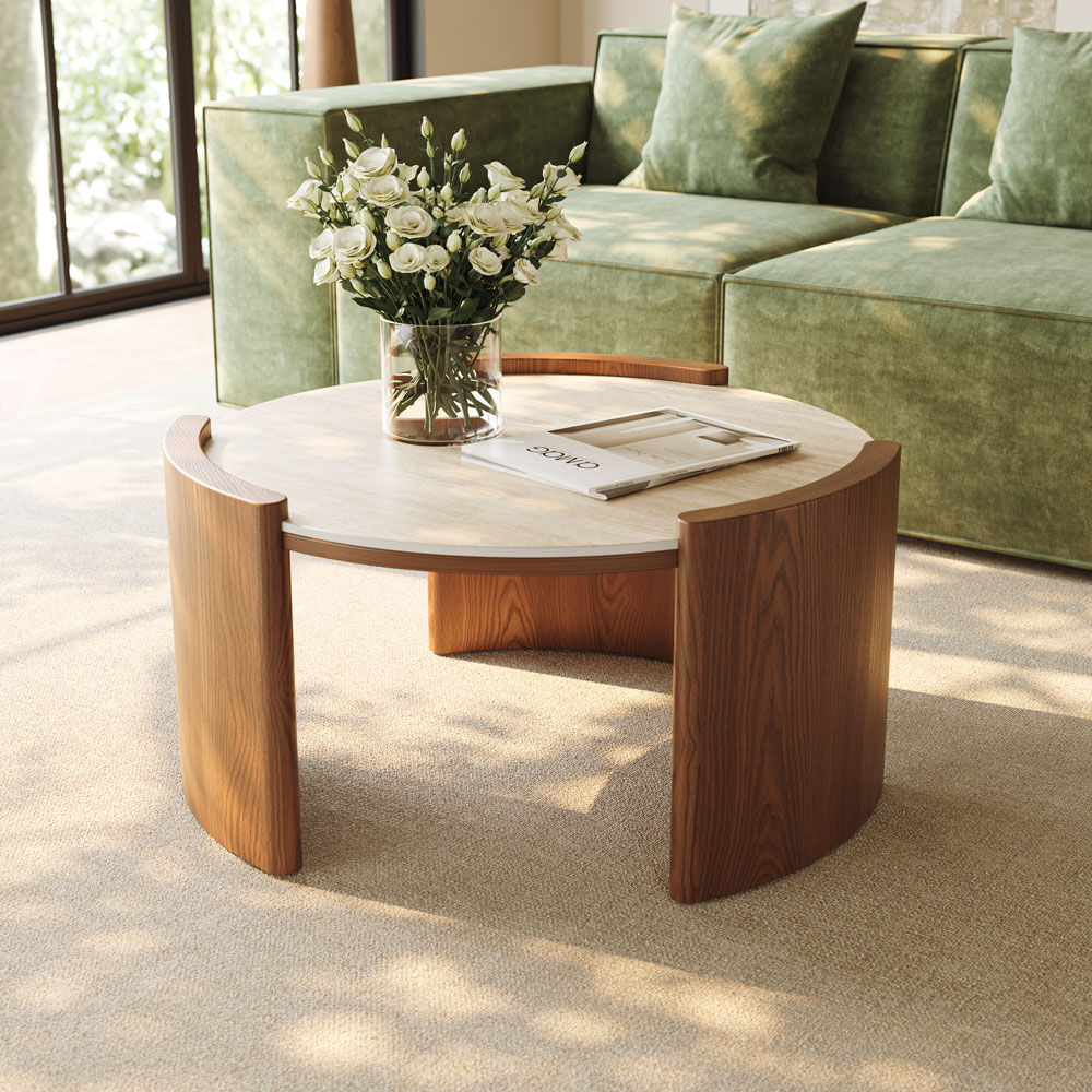 Sintered Stone Travertine & Walnut Matte Sintered Stone Coffee Tables