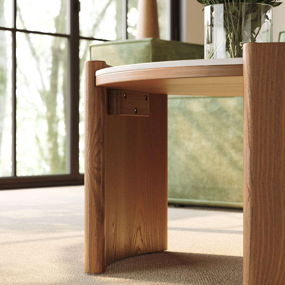 Partly Assemble Travertine & Walnut Matte Sintered Stone Coffee Tables