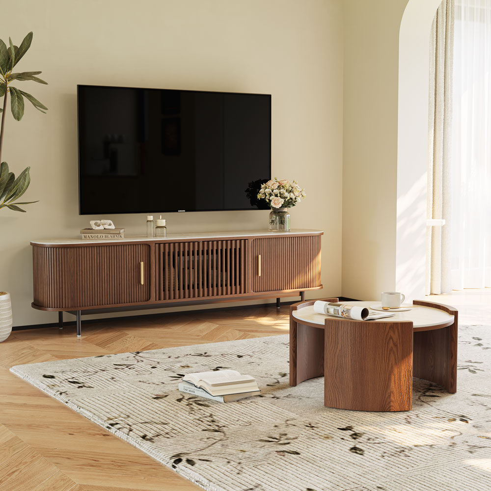 Sintered Stone Travertine & Walnut Matte Sintered Stone Coffee Tables