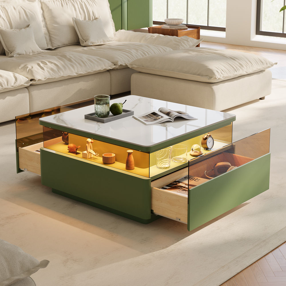 Green & White Sintered Stone Coffee Tables