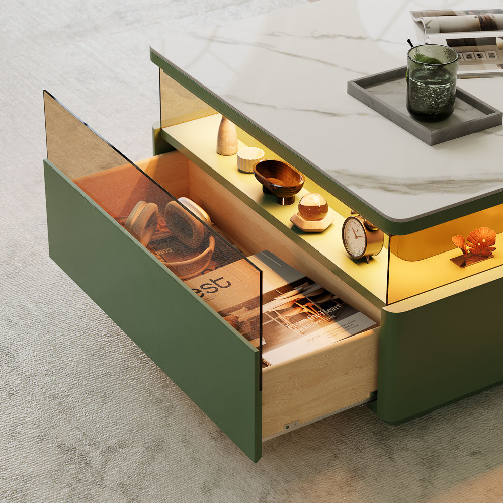 Green & White Sintered Stone Coffee Tables
