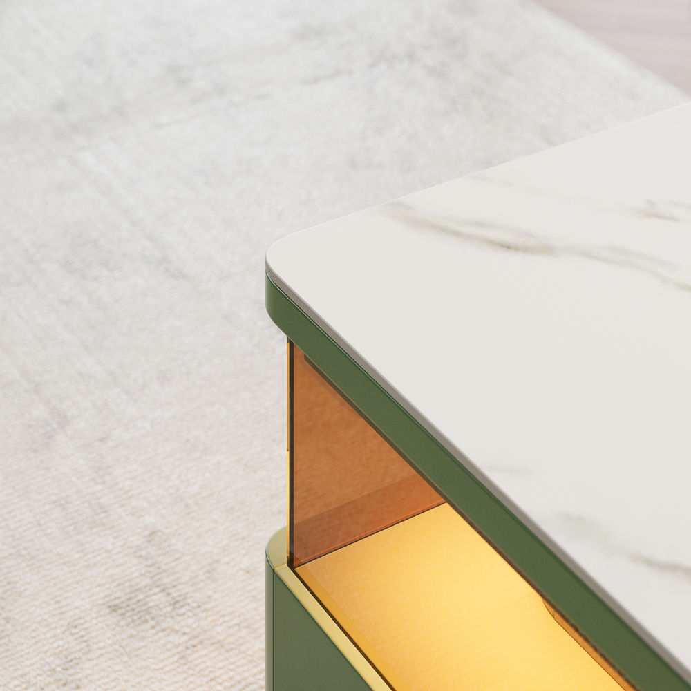 Green & White Sintered Stone Coffee Tables