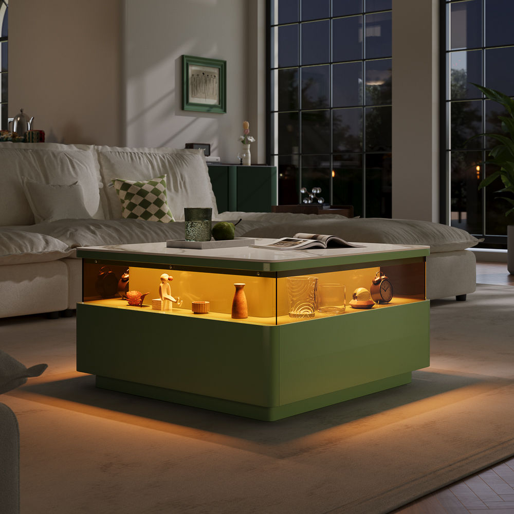 Green & White Sintered Stone Coffee Tables