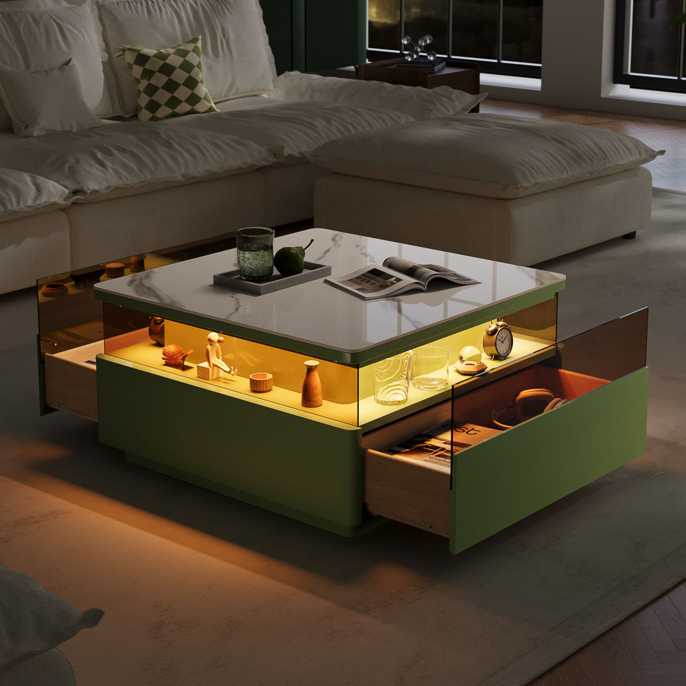 Green & White Sintered Stone Coffee Tables
