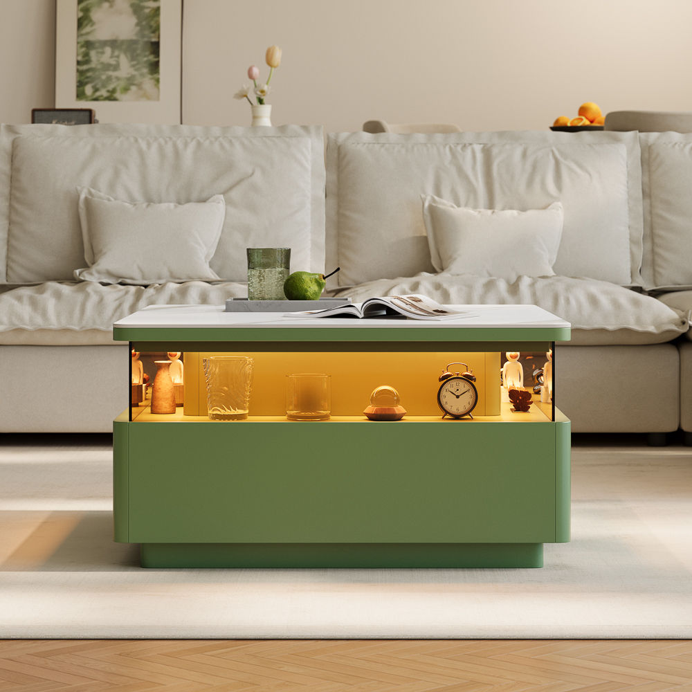 Green & White Sintered Stone Coffee Tables