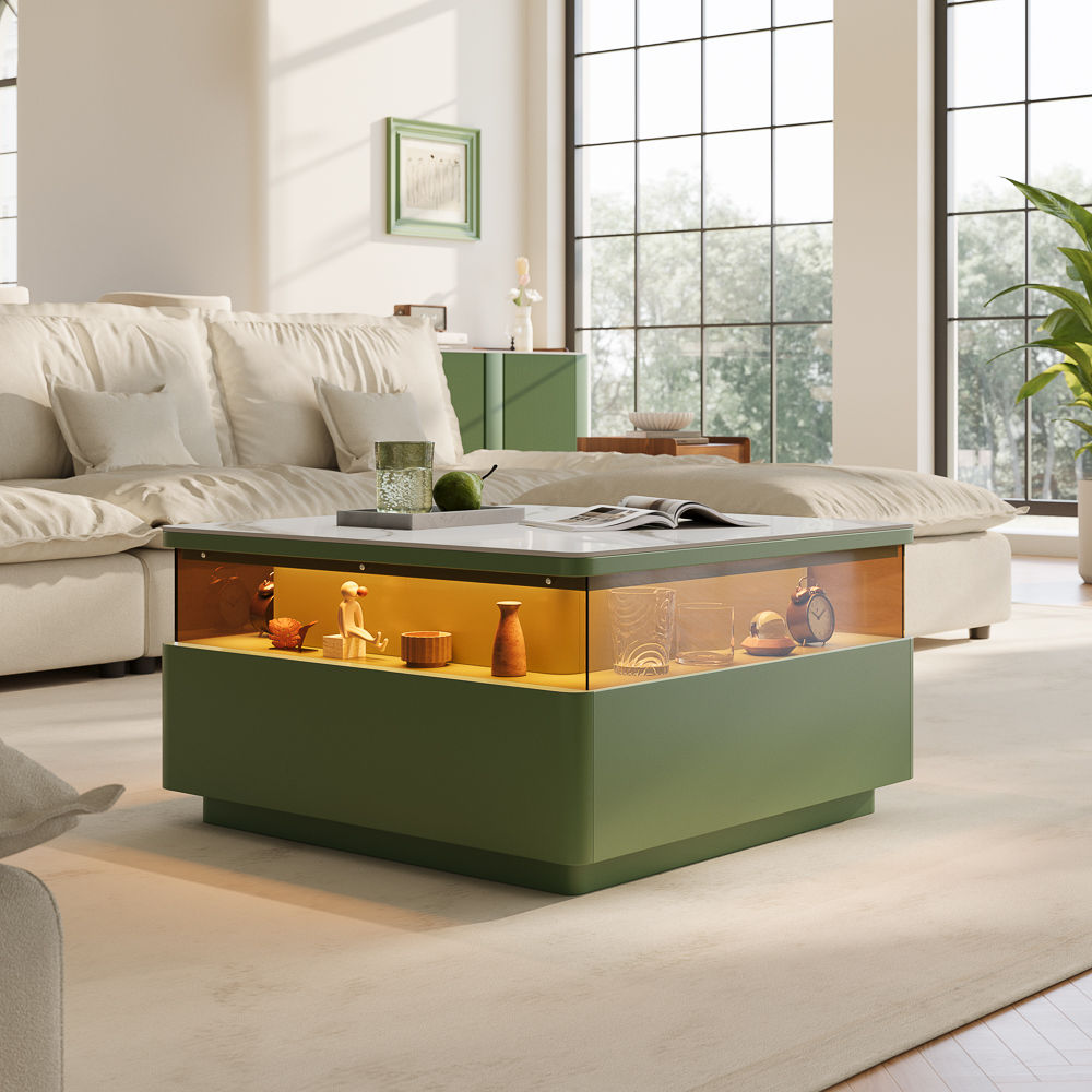 Green & White Sintered Stone Coffee Tables