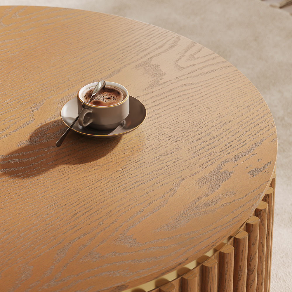 with Drawers Walnut Color MDF Coffee Tables
