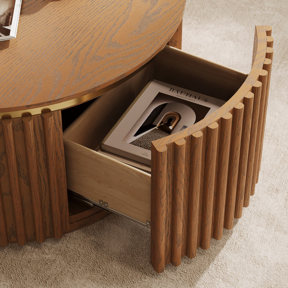 Round Walnut Color MDF Coffee Tables
