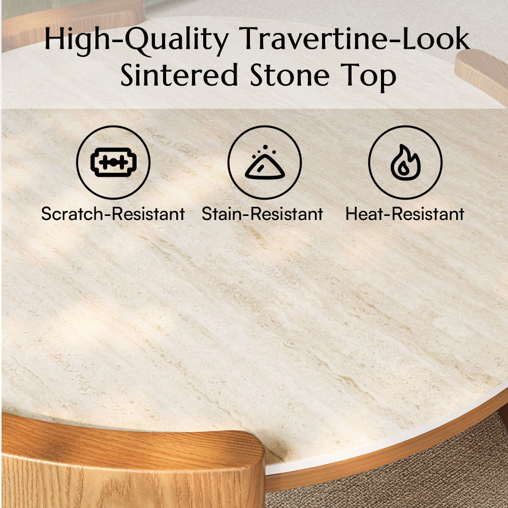 Travertine Walnut Color Matte Sintered Stone Coffee Tables