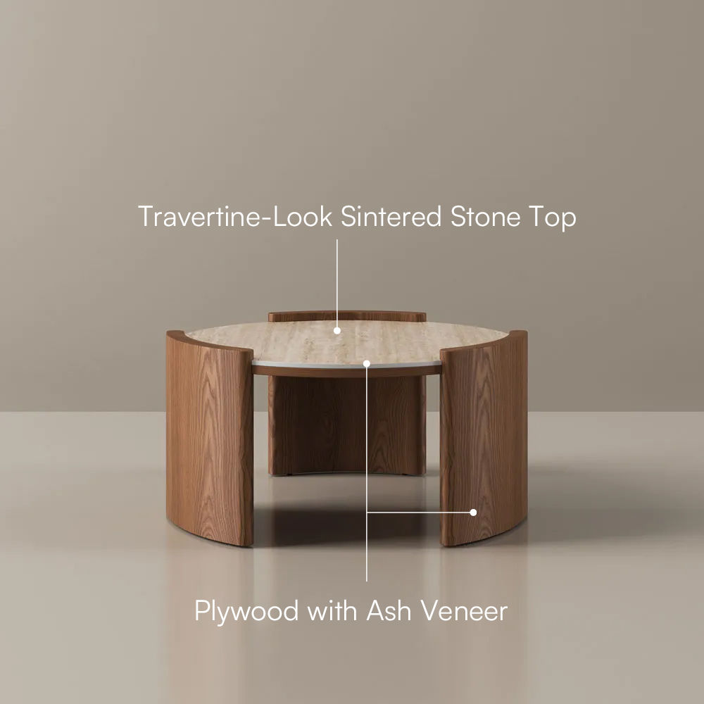 Travertine Walnut Color Matte Sintered Stone Coffee Tables