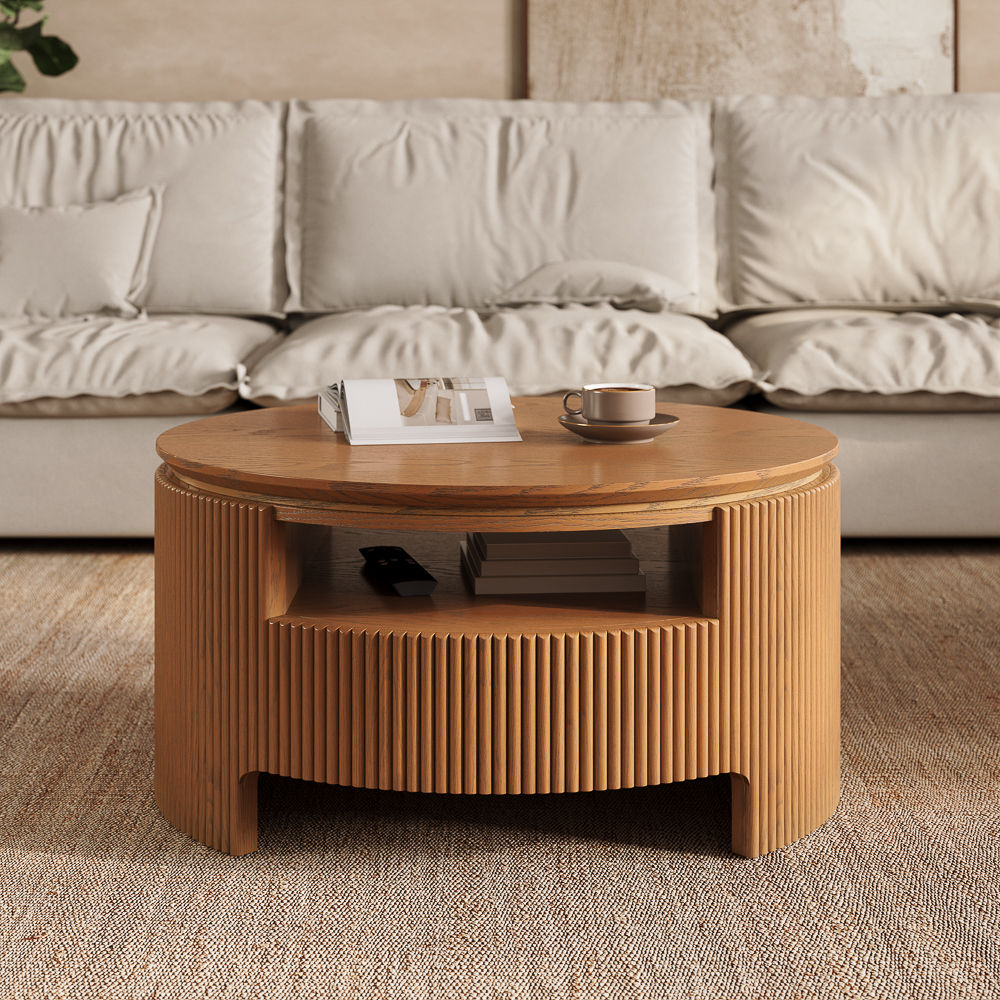 with Cabinets Walnut Color MDF Coffee Tables