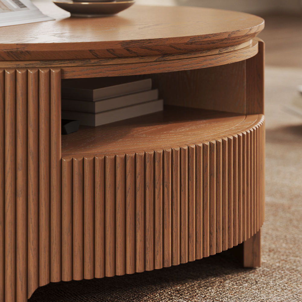 Round Walnut Color MDF Coffee Tables