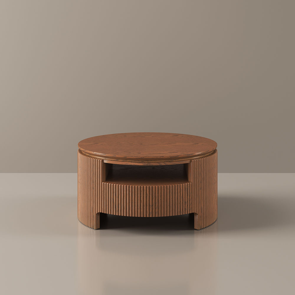Round Walnut Color MDF Coffee Tables