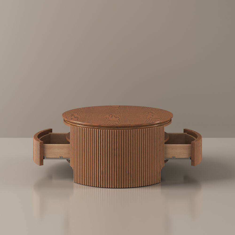 with Drawers Walnut Color MDF Coffee Tables