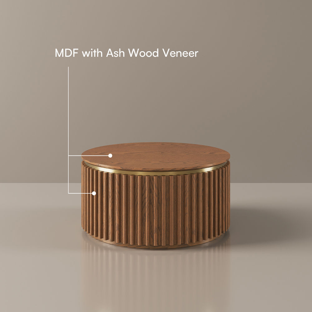 Round Walnut Color MDF Coffee Tables