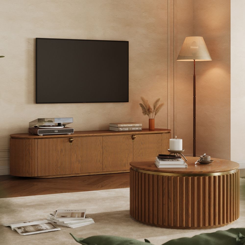 Round Walnut Color MDF Coffee Tables