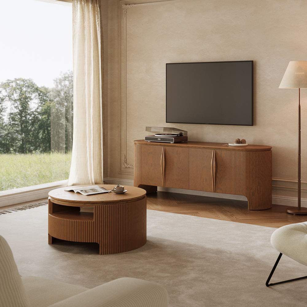 with Drawers Walnut Color MDF Coffee Tables