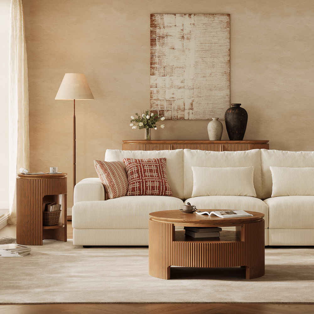 Round Walnut Color MDF Coffee Tables
