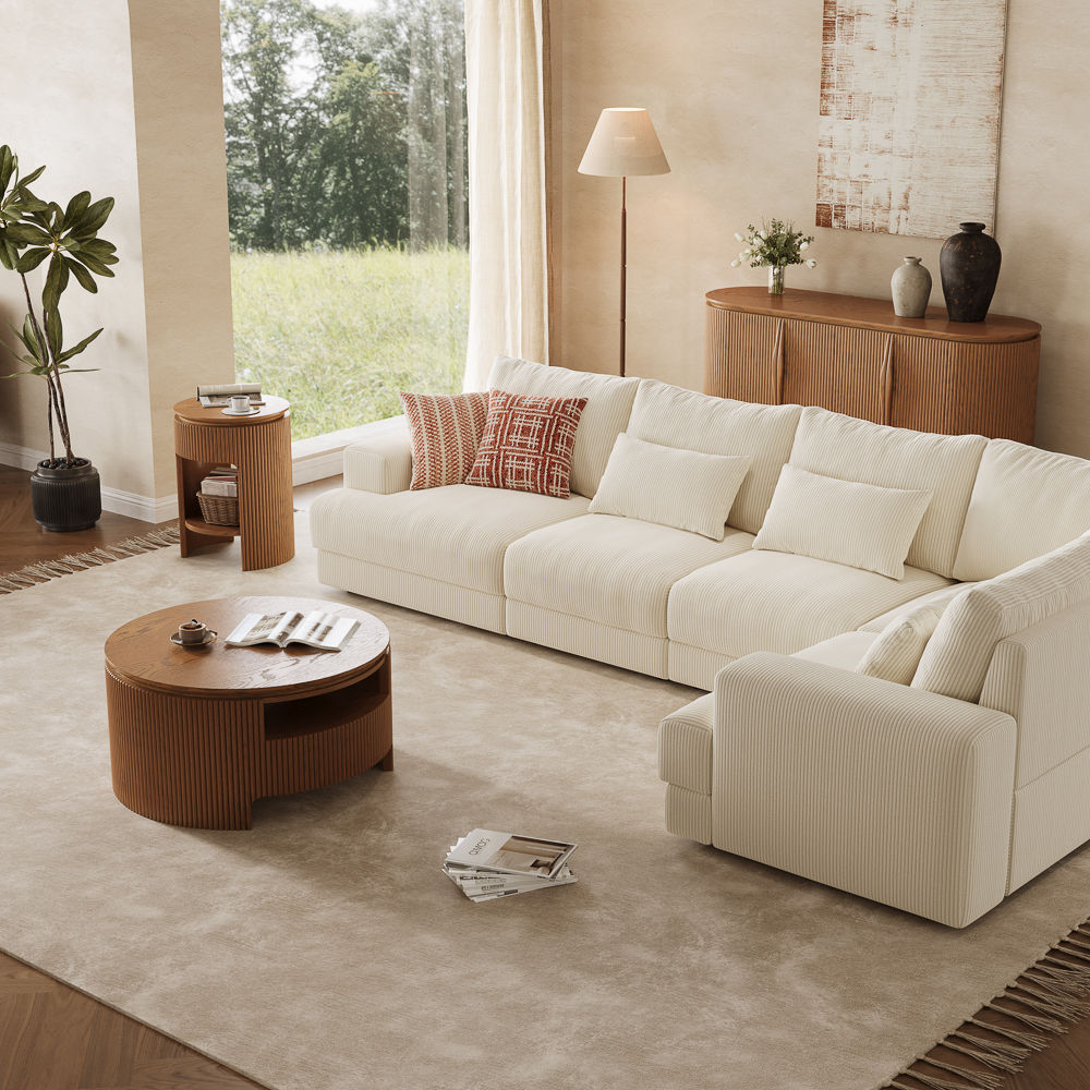 Round Walnut Color MDF Coffee Tables