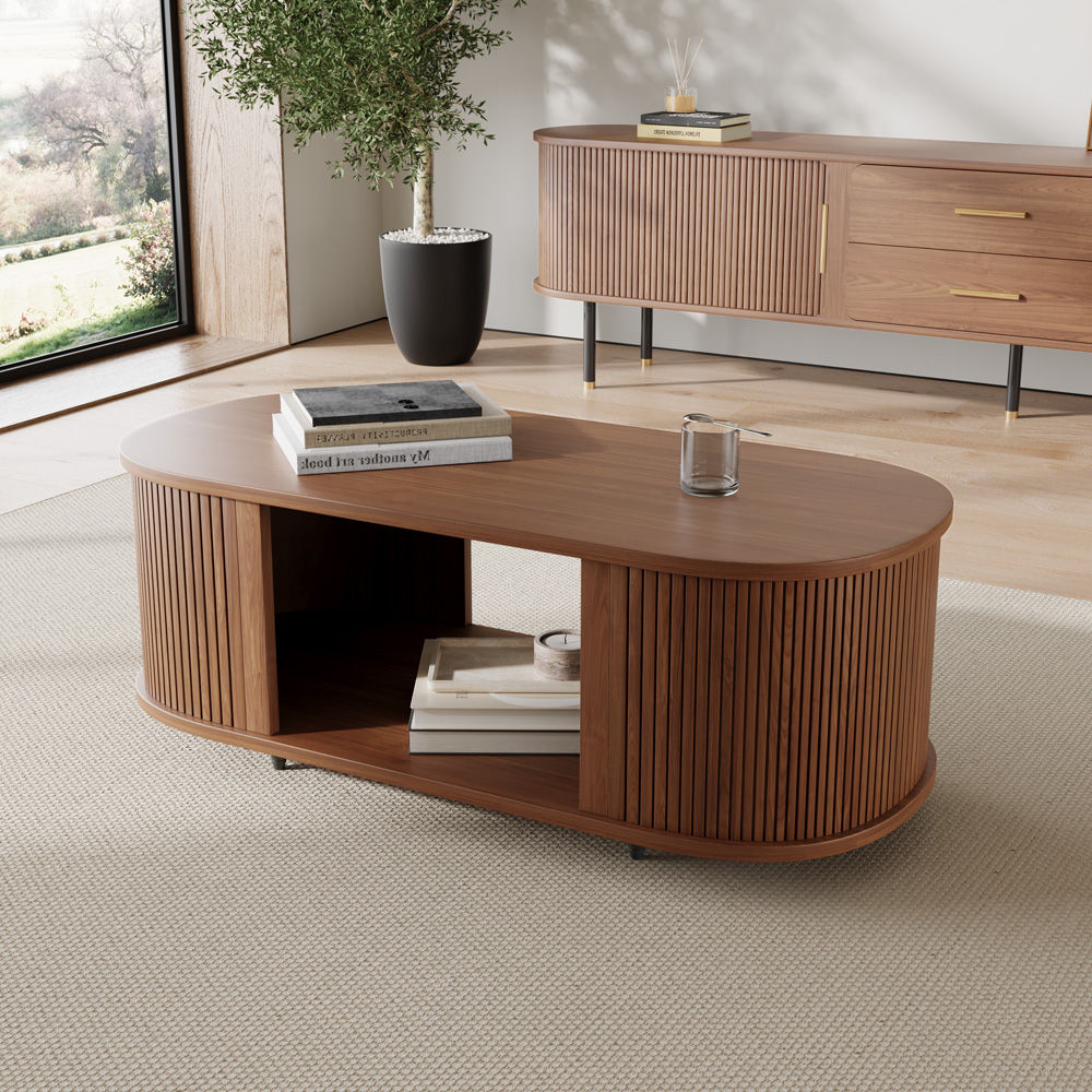 with Storage Walnut Color Plywood Coffee Tables