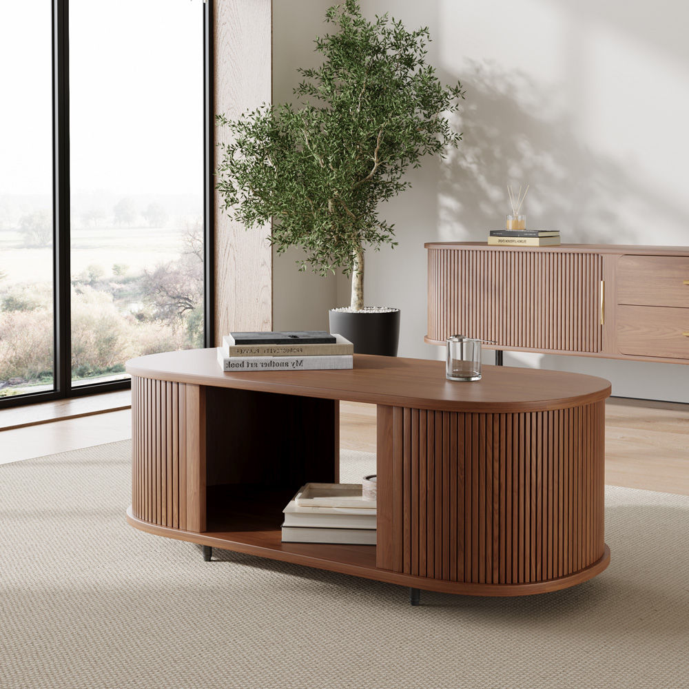 Mid-Century Modern Walnut Color Plywood Coffee Tables