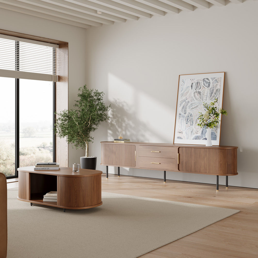 Oval Walnut Color Plywood Coffee Tables