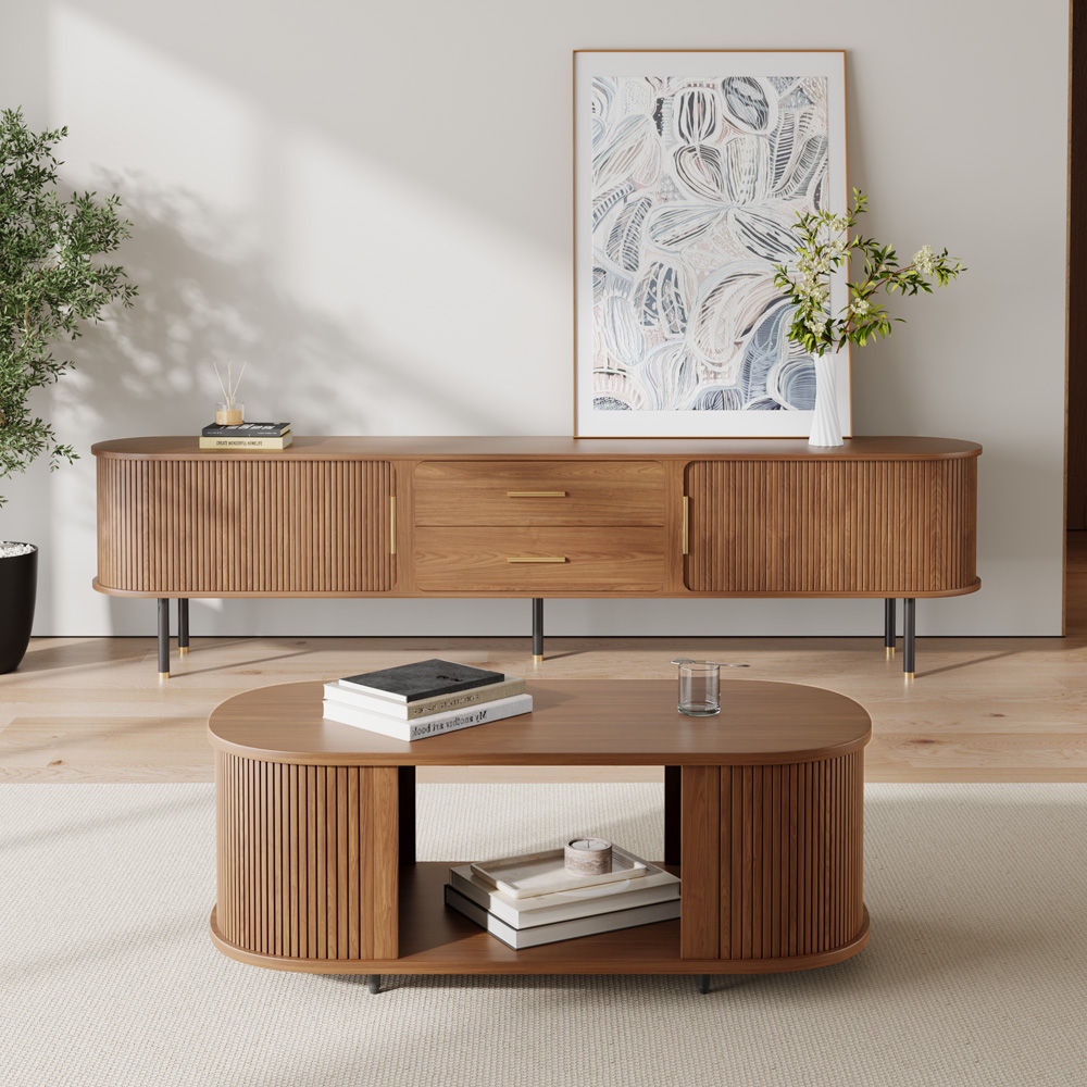 Mid-Century Modern Walnut Color Plywood Coffee Tables