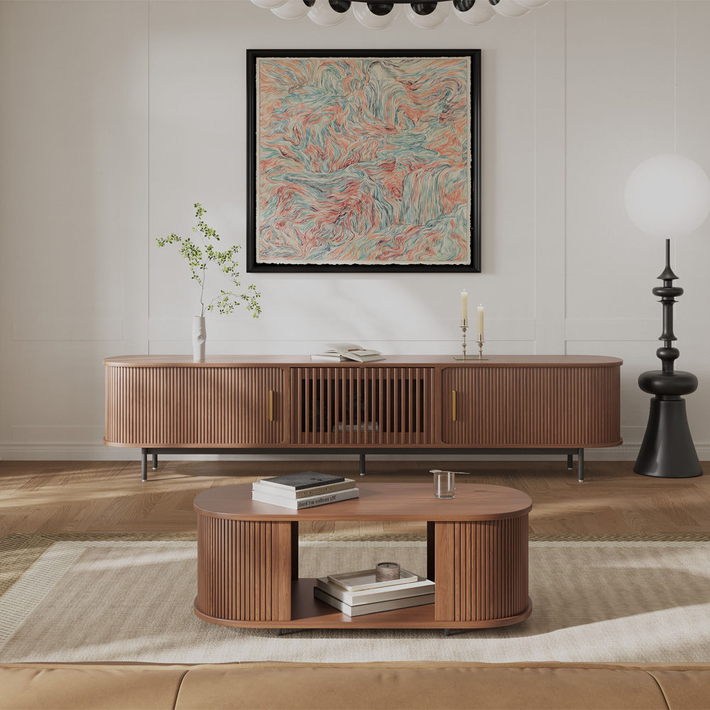 Oval Walnut Color Plywood Coffee Tables
