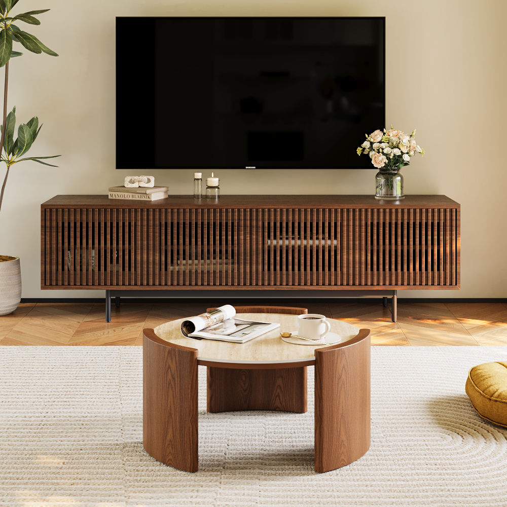 Wood Walnut Color Matte Sintered Stone Coffee Tables