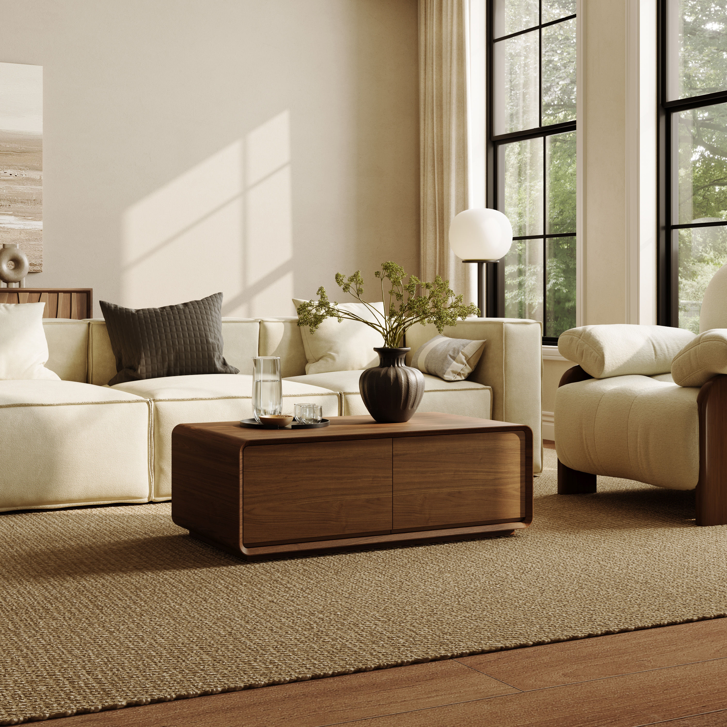 Rectangular Walnut Color MDF Coffee Tables