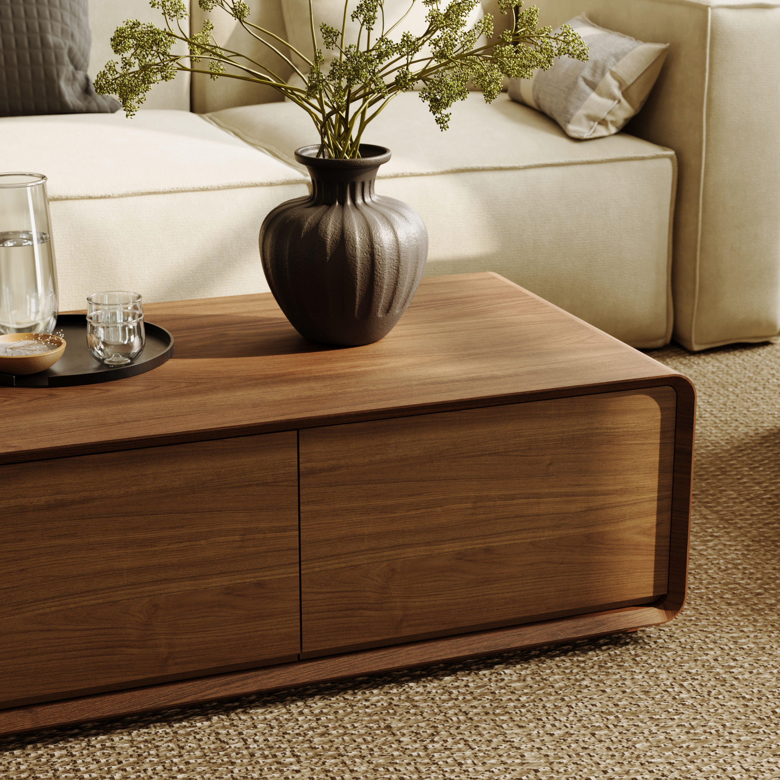 Mid Century Modern Walnut Color MDF Coffee Tables