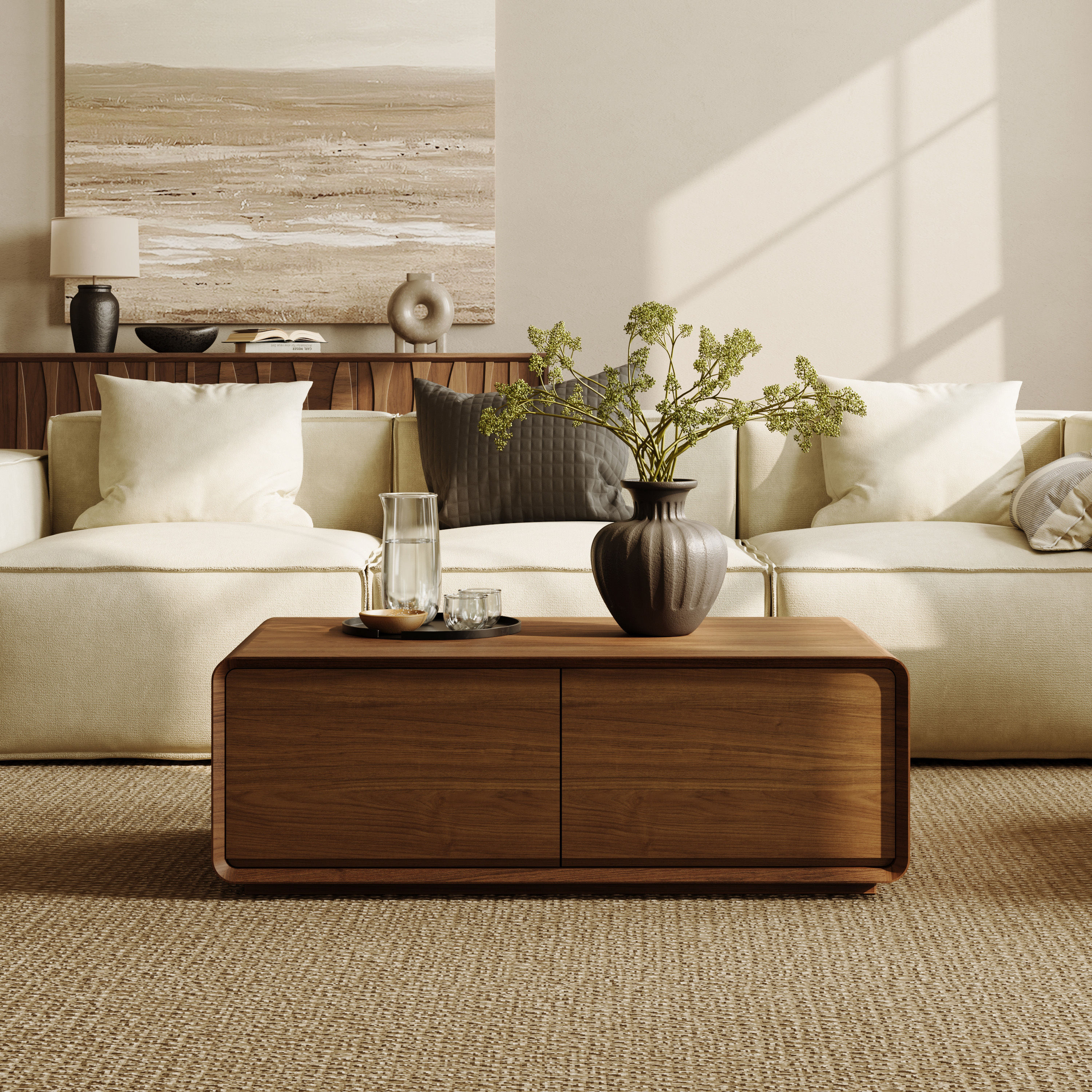 Rectangular Walnut Color MDF Coffee Tables