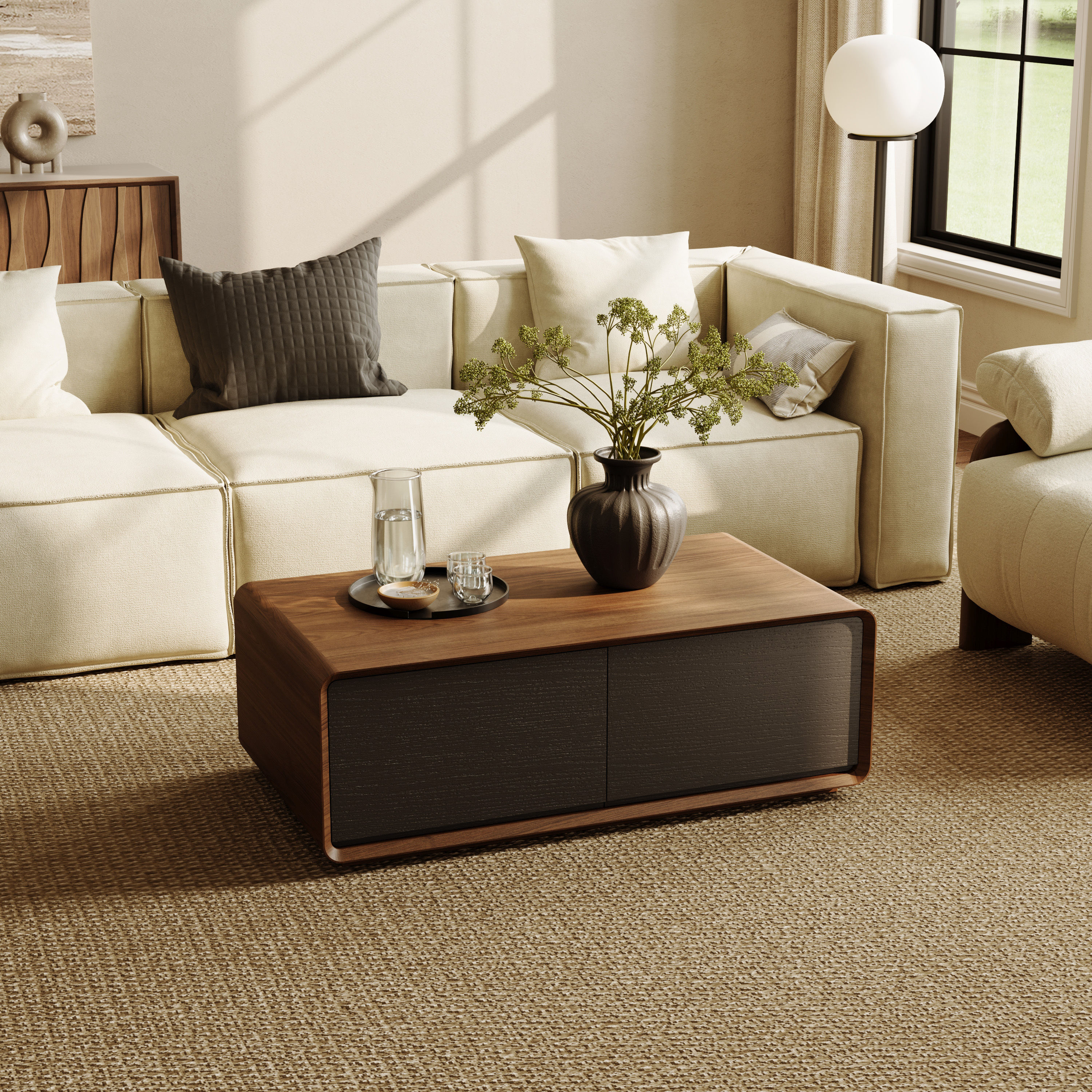 Rectangular Dark Wood & Black MDF Coffee Tables