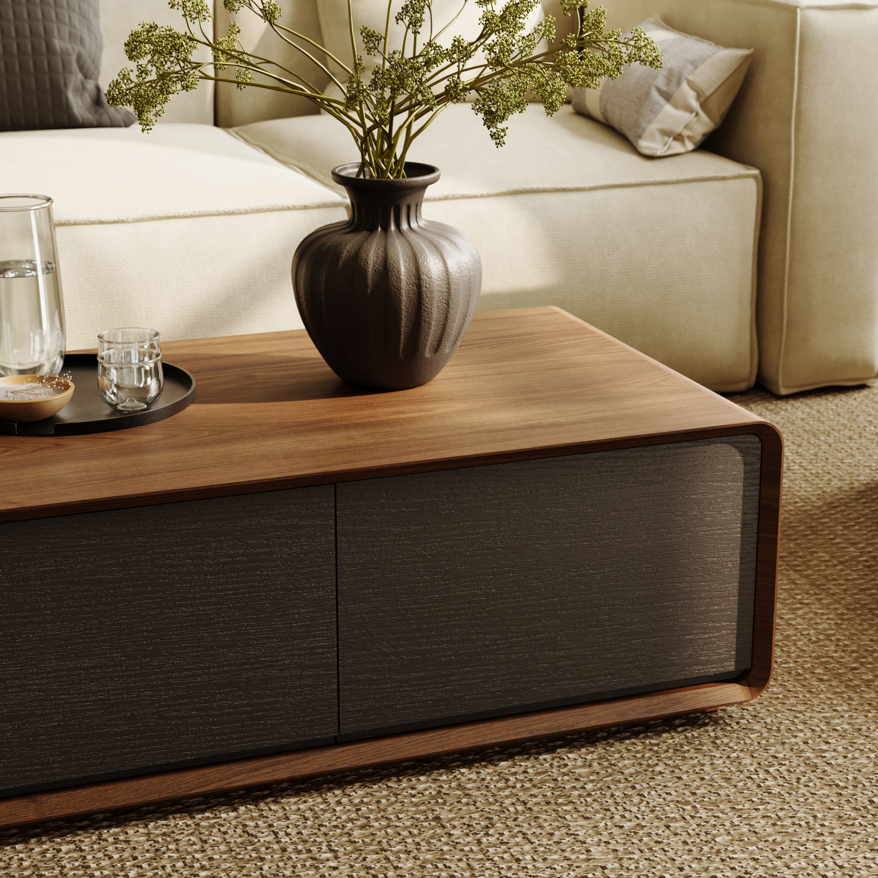 Wood Dark Wood & Black MDF Coffee Tables
