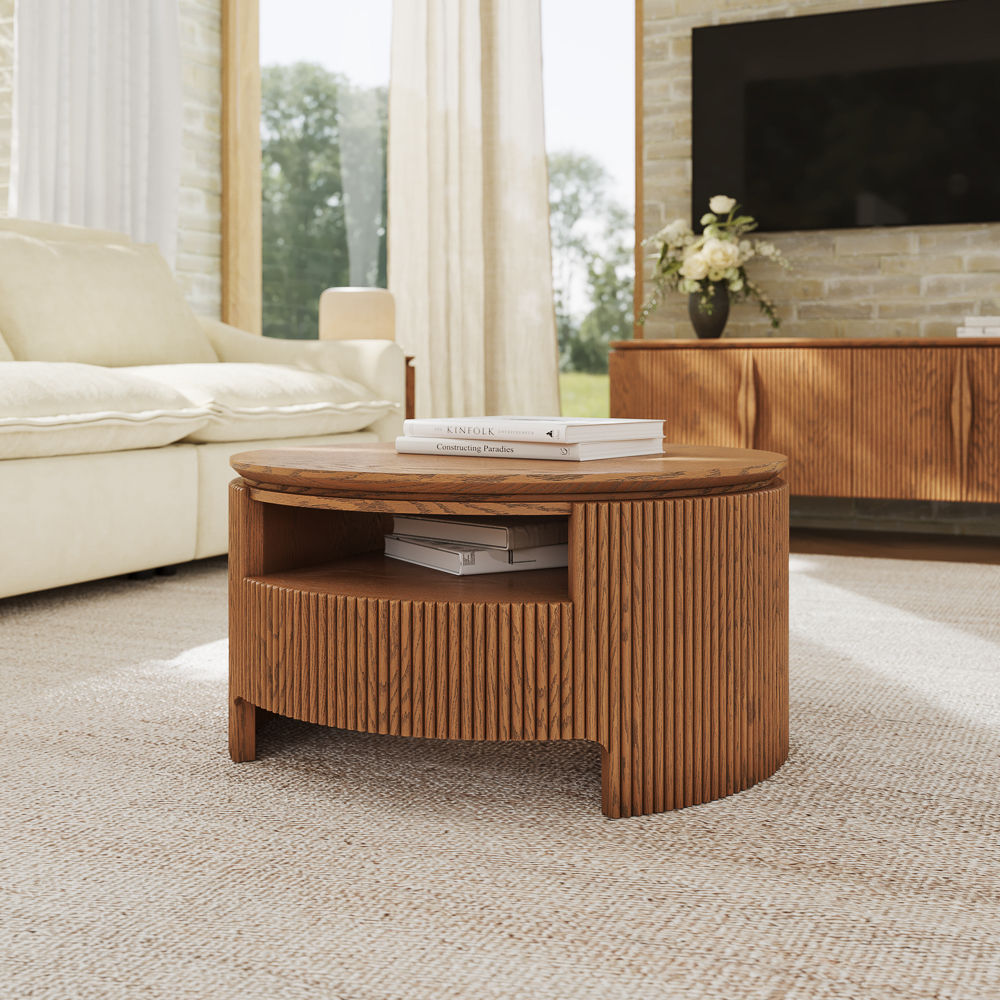Round Walnut Color MDF Coffee Tables