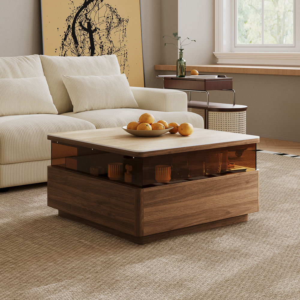 Wood Walnut Color Sintered Stone Coffee Tables