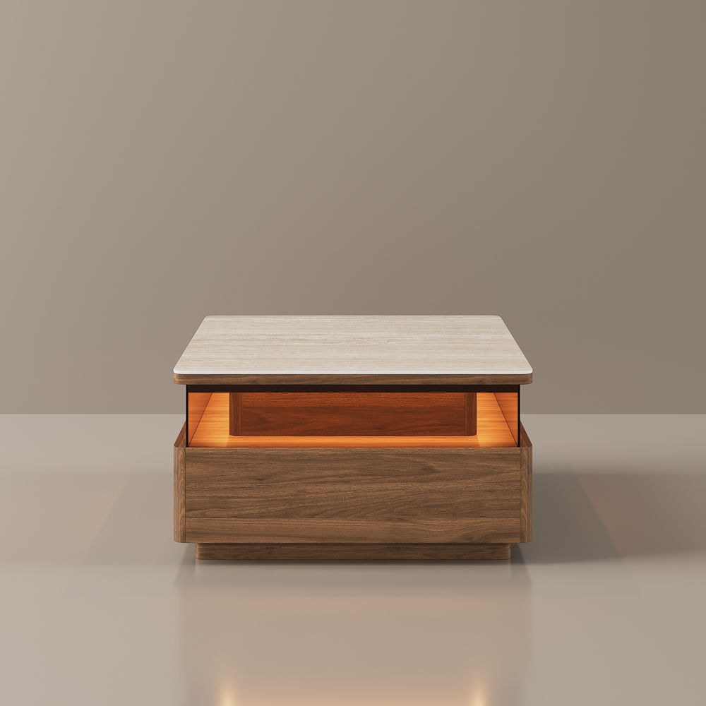 Square Walnut Color Sintered Stone Coffee Tables
